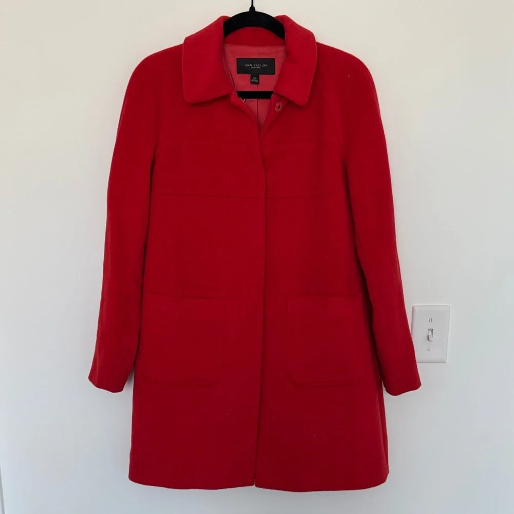 Ann Taylor Vibrant Red Wool Pea Coat - Size XS - Picture 1 of 6